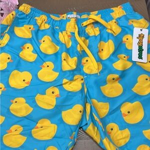 Tipsy Elves Blue Swim Shorts with Yellow Duck Pattern